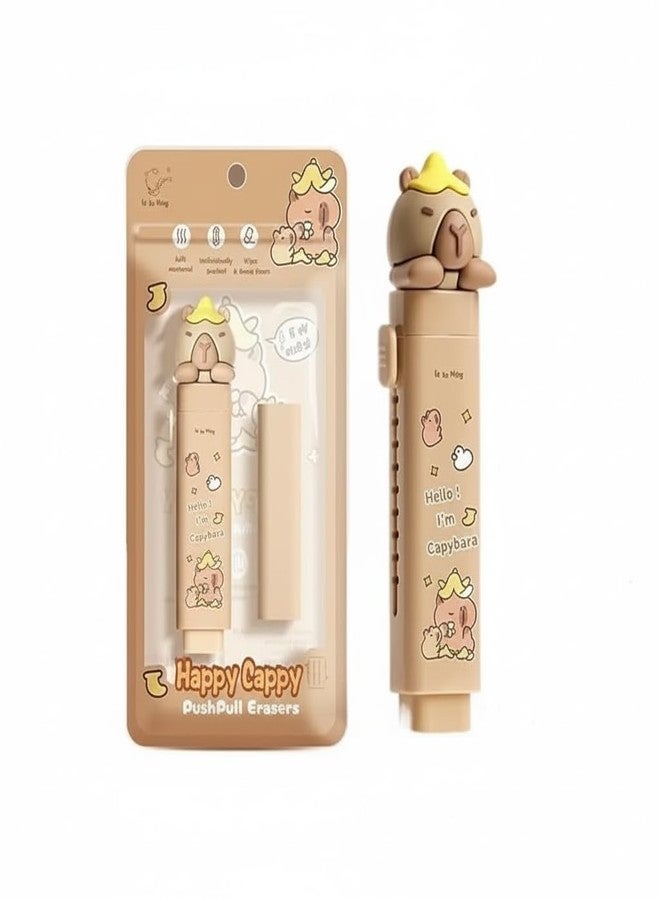 Parshya Capibara Push-Pull Eraser with Retractable Refill - Cute Happy Cappy Novelty Kawaii Stationary for School Kids & Office Supplies - Image 1